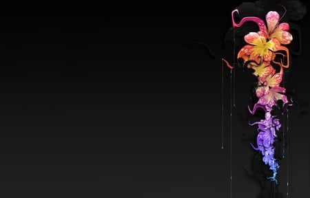 Abstract Tropical Flowers - abstract, colorful, minimal, flowers, black, cg, color dripping