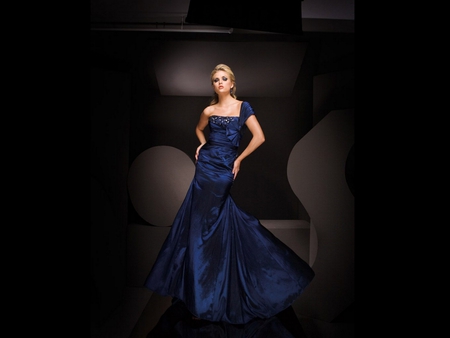 Long regal blue dress - woman, dress, fashion, blue