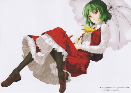 Touhou - white, red eyes, touhou, short hair, green hair, dress