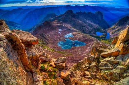 Sky reflection-HDR - nice, beauty, sky, photography, sun, panorama, water, great, mountains, rocks, amazing, view, pretty, reflection, cool, clouds, hdr, rays, lake, landscape, mountain, place, lovely, nature, blue, beautiful, scenery, stones, colors