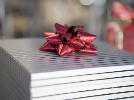 Christmas gift - gift, present, surprise, christmas, silver, merry christmas, box, red, ribbon