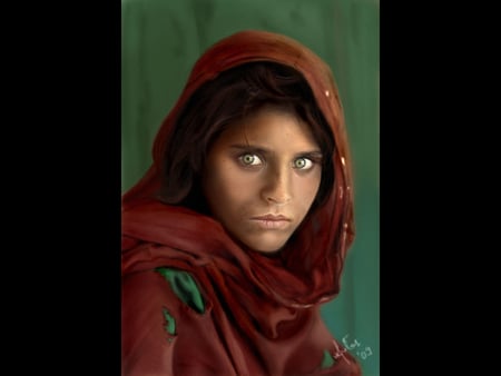 Afghan Girl - picture, image, woman, digital, afghan girl, realism, girl, portrait