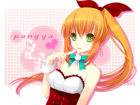 Pangya Hana - girl, bow, orange, anime, cute