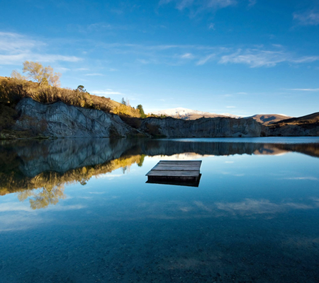 Blue lake in St .Bathans - beautiful, st bathans, blue lake, reflection, new zealand