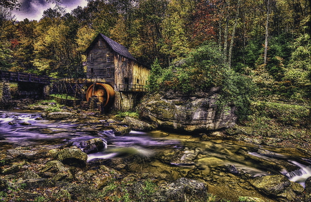 Mill in Virginia - pretty, magic, amazing, forest, olorful, old, color, virginia, wheel, house, water, beautiful, mill, lovely, stones, HDR, wonderful, river, peaceful