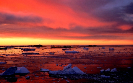 ICE FLOATS - ice, winter, sunset, ocean, iceberg, floats