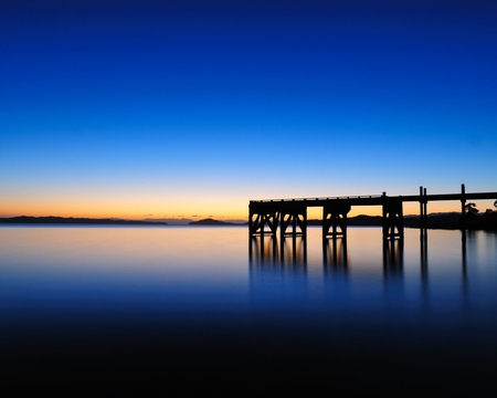 Blue View - horizon, beautiful, dark, bridge, night, blue, sky, view, sunset, sea, nature, calm