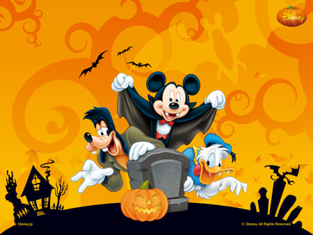 Halloween Disney - halloween, october 31, pumpkin, orange, night, mouse