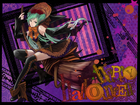 happy hallowen - purple, long hair, green hair, colors, dress