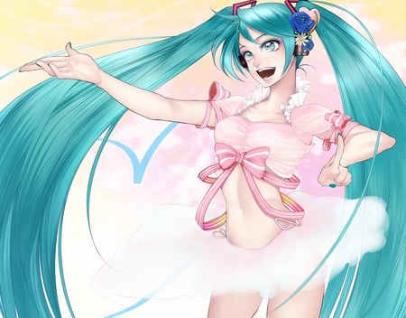 Hatsune Miku - aqua, hot, thigh highs, headset, thighhighs, music, anime girl, white, art, cool, aqua eyes, artistic, hatsune miku, sexy, song, vocaloids, program, sakura, vocaloid, pink, beautiful, diva, beauty, awesomce, nice, ribbons, twintail, singer, aqua hair, black, virtual, pretty, idol, anime, miku, cute, twin tail, love, girl, cg, hatsune, microphone, headphones, blue, digital