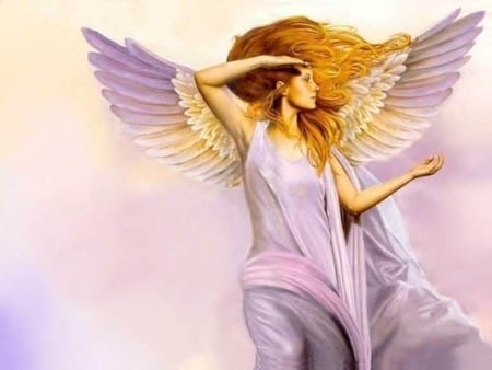 Seductive Goddess - pretty, peacful, angel, hair, seductive, wind, winged, goddess, wings, pastels