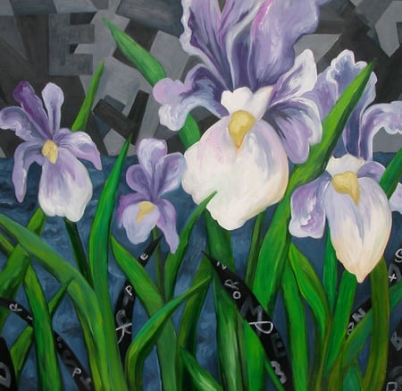 Iris Garden - flowers, irises, abstract, purple, garden, other