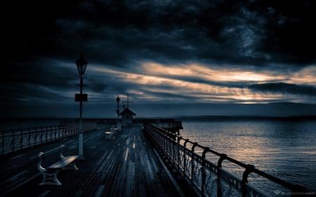 dawn on the deck - deck, blue, dawn