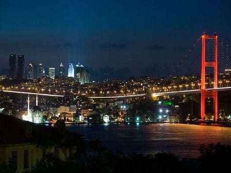 bosphorus bridge in istanbul - istanbul, turkey, night, bridge, bosphorus