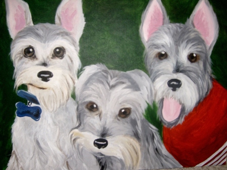 Aren't We Cute? - dogs, painting, cute, schnauzers, animals