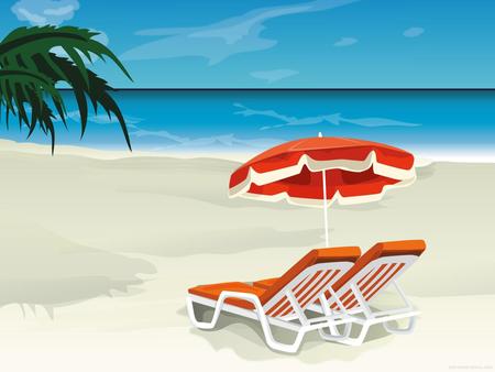 Beach loungers and umbrella - beach, chairs, abstract