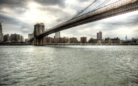 Brooklyn Bridge - new york, sky, brooklyn, water, buildings, nature, beautiful, clouds, architecture, rivers, bridges, usa