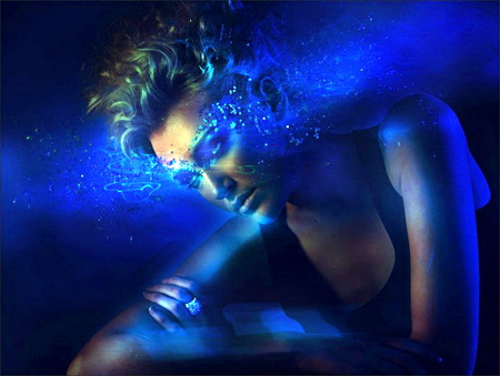 Feeling blue - woman, beauty, abstract, blue, lighting