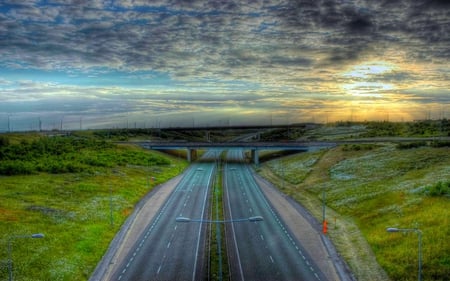 THE ROAD - clouds, highway, sunset, road, sky