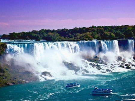 Niagara Falls and Boats, American Side - boats, niagara, sky, falls