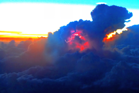 Crack - storm, clouds, blue, red, gold, lightning