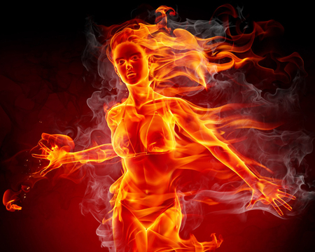 Fiery Sexy Girl - female, hottie, hot, girl, hair, cg, digital painting, fantasy, burning, fire, bikini, hd, fiery, art, sexy