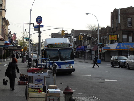 The morning - bus, people, building, other