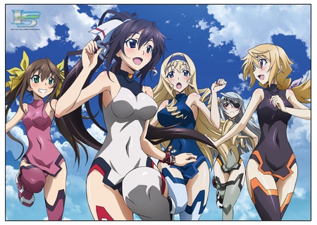 Infinite Stratos Girls - girls, clouds, anime, girl, cute, sky