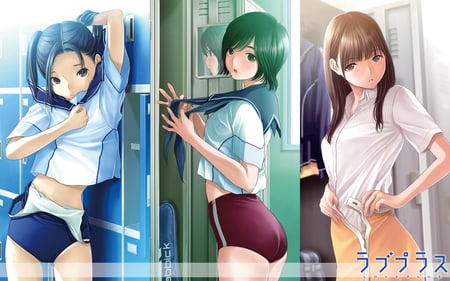 Love Plus Girls - girls, anime, blue, green, brown, girl, cute