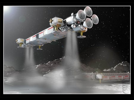 space 1999 - spaceships, mountains, stars, landing pad