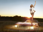 Cheerleader on Car