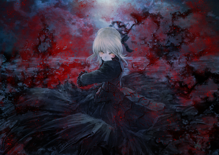 Saber Alter - blood, saber, anime, anime girl, saber alter, dress, girl, sword, servant saber, armor, alter saber, weapon, fate stay night