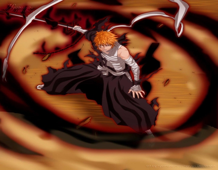 Ichigo Kurosaki - anime, chain, sword, ichigo, zanpakuto, kurosaki ichigo, bandages, bleach, ichigo kurosaki, weapon