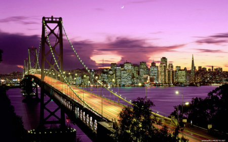 BRIDGE AT SUNRISE - sunrise, architecture, purple, bridge