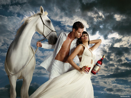 BEAUTIFUL COUPLE - white, horse, people, couple