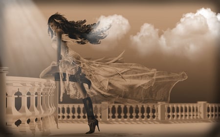 Fantasy Girl - nature, girl, fantasy, clouds