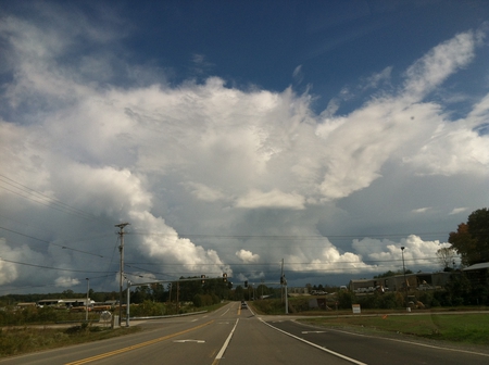 Cloud Burst - clouds, road, daylight, sun, sky