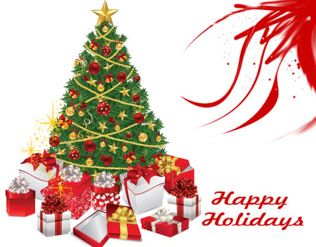 Happy Holidays - merry, christmas, white, holidays, red, decorations, family, tree, cheers, gifts