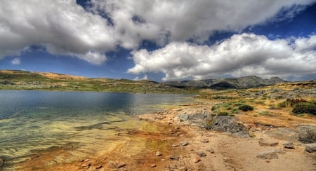 Mountains - nature, mountains, lake, clouds