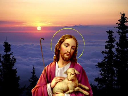 Sweet Shepherd Jesus - christ, jesus, shepherd, religion, christianity, god, nature, sheep, cloud, sky