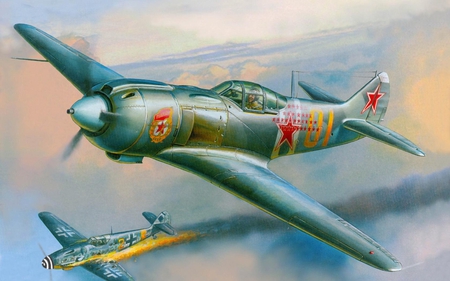 Russian Victory - ww2, me109, plane, russian, airplane, drawing, painting, art, wwii, 109, messerschmitt