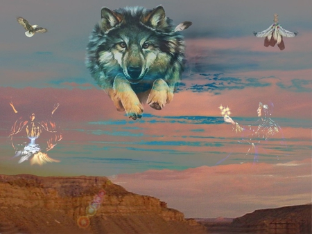 WOOF DREAM - spirits, wolf, eagle, indians