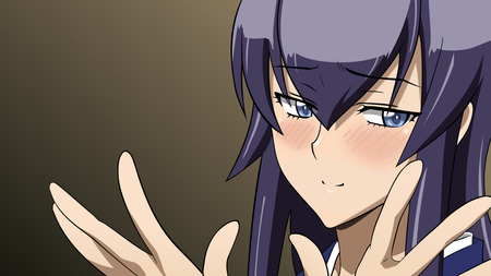 Saeko - saeko busujima, blushing, highschool of the dead, cute, blue eyes, anime, purple hair