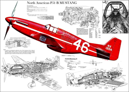 P51 Mustang Blue Prints - north, ww2, american, plane, airplane, print, p51, wwii, red, blue, p-51, mustange