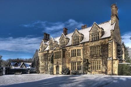 Snow Abbey - building, england, anglesey, winter, home, abbey, snow, hdr, house