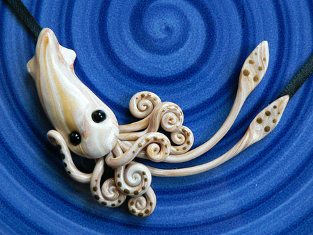 crescent moon squid - abstract, spiral, blue, animals, squid