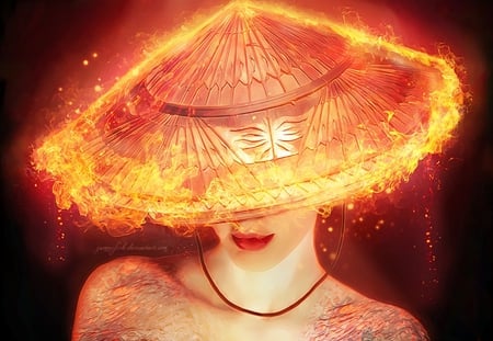 Best served hot - fire, cool, nice, hat, 3d, female, firey, abstract