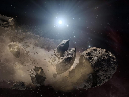 65 million years ago ... - asteroid, dust, stars, sun