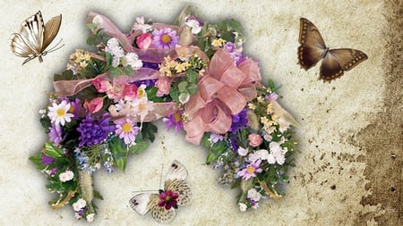 Flowers and Butterflies - summer, vintage, paper, ribbon, color, parchment, flowers, firefox persona, butterflies