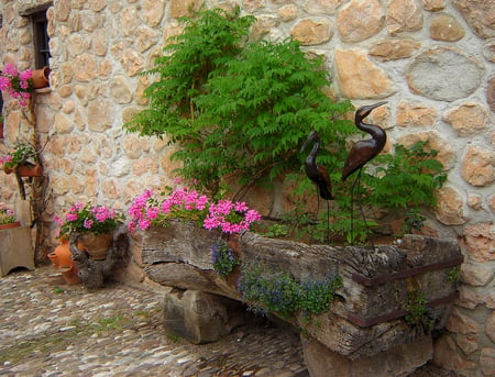 backyard flowers - house, flowers, backyard, architecture